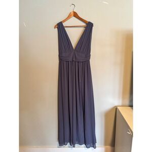 Lulus Heavenly Hues Slate Blue Chiffon Maxi Dress V Neck Bridesmaid XL